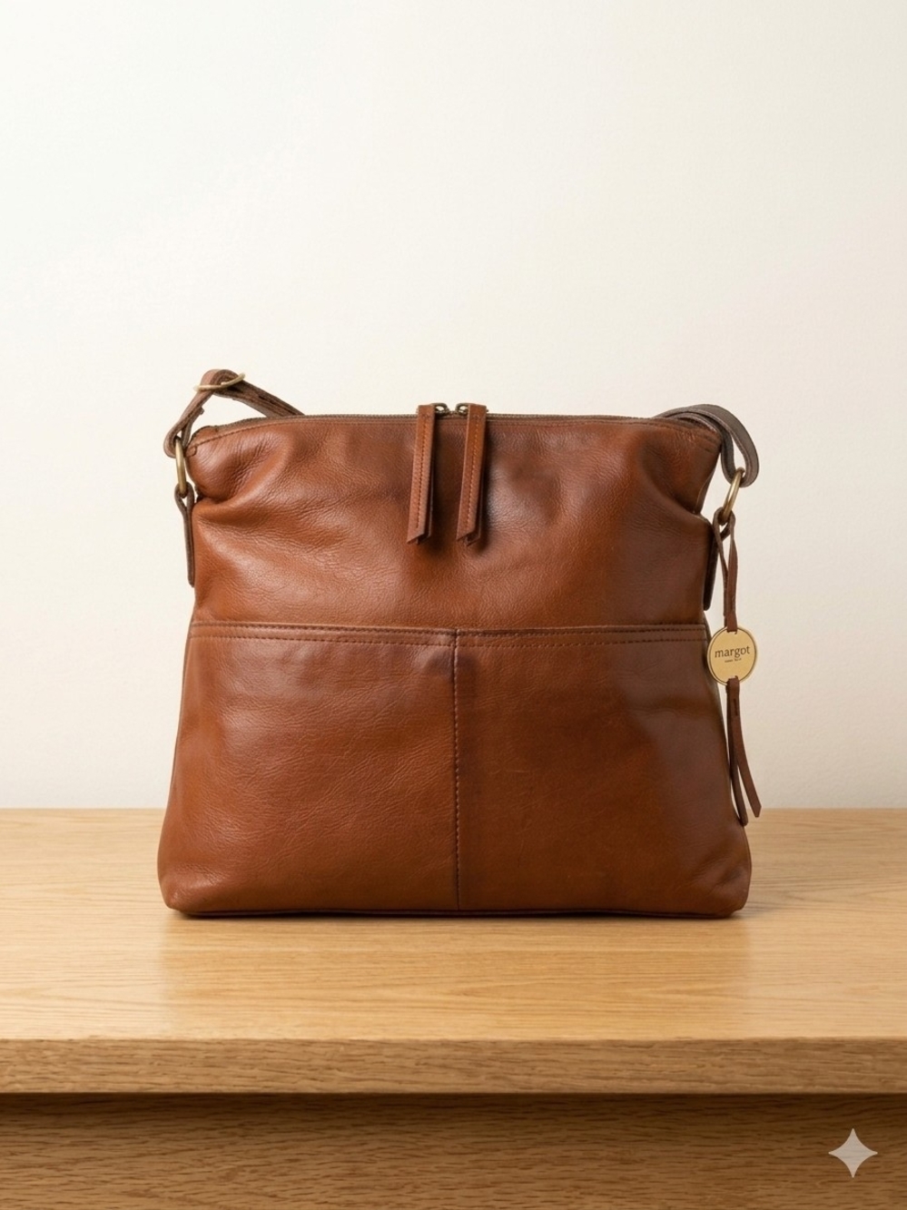 Margot New York Leather Mickey Crossbody Bag – Cognac Brown